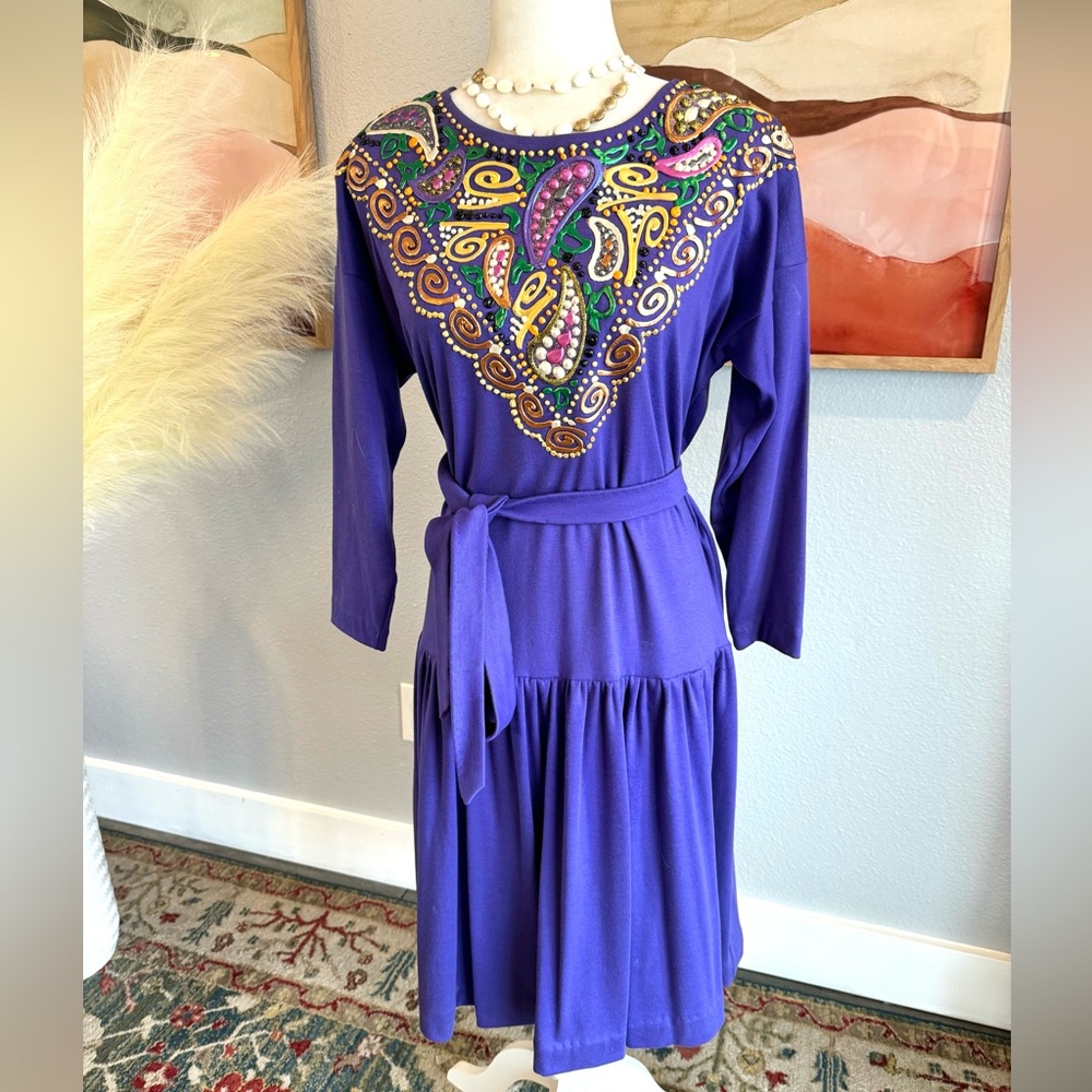 Judy Beth & CO Vintage Hand Painted Drop Waist Dress - Picture 2 of 11